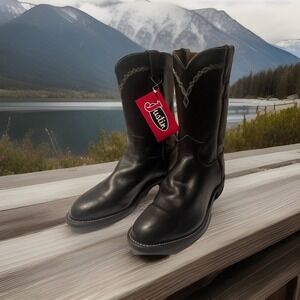JUSTIN MENS Sz 7.5 EE BLACK LEATHER BOOTS 10" STYLE 3233 BROCK ROPER NWT WALK